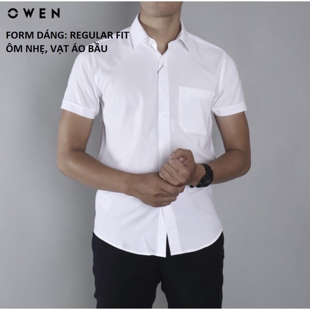 OWEN - Áo sơ mi trắng ngắn tay Owen chất sồi 22752/22753 Slimfit - Regularfit