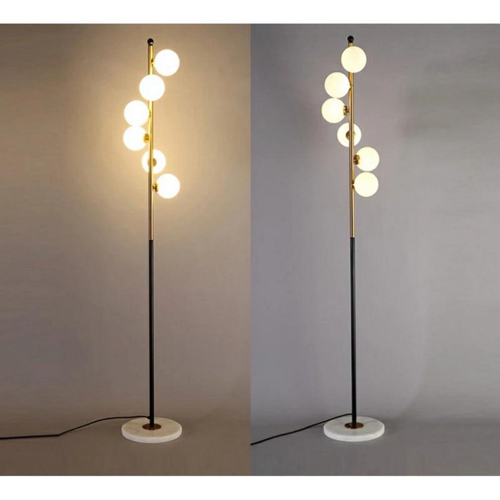 Đèn cây 6 bóng thủy tinh trắng đục - decor - đèn đứng 6 bóng - đèn phong cách Bắc Âu đơn giản dạng xoắn ốc