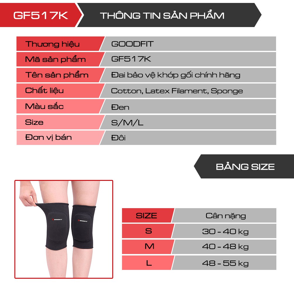 Bó gối thể thao, đai bảo vệ đầu gối có đệm GoodFit GF517KK