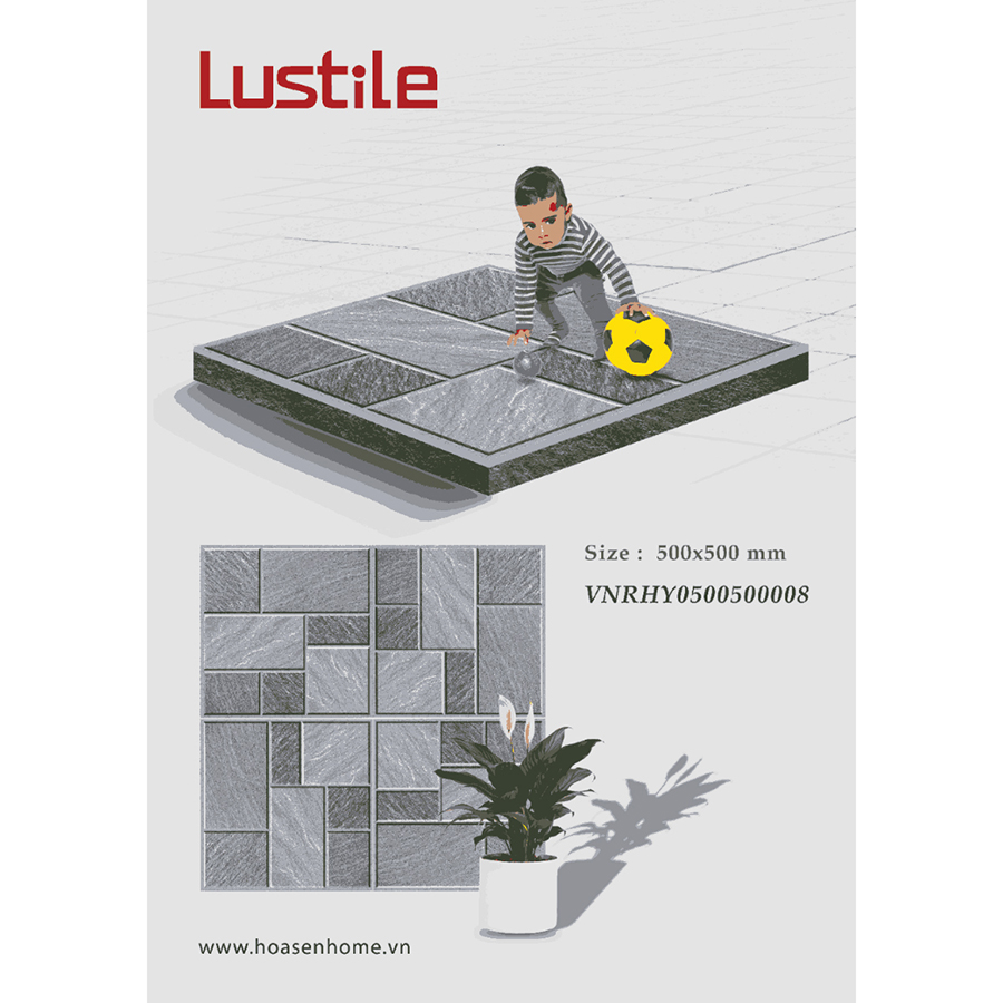 Gạch sân vườn bán sứ LUSTILE VNRHY0500500008 bề mặt sugar, độ hút nước thấp, kích thước 500mmx500mm, thùng 6 viên - Hàng chính hãng