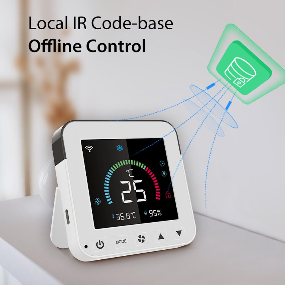 Tuya WiFi Intelligent Temperature Humidity Infrared Controller USB Power Supplys Home Living Room Bedroom Air Conditioner Thermostat LCD Display Screen with Backlight APP Remotes Control
