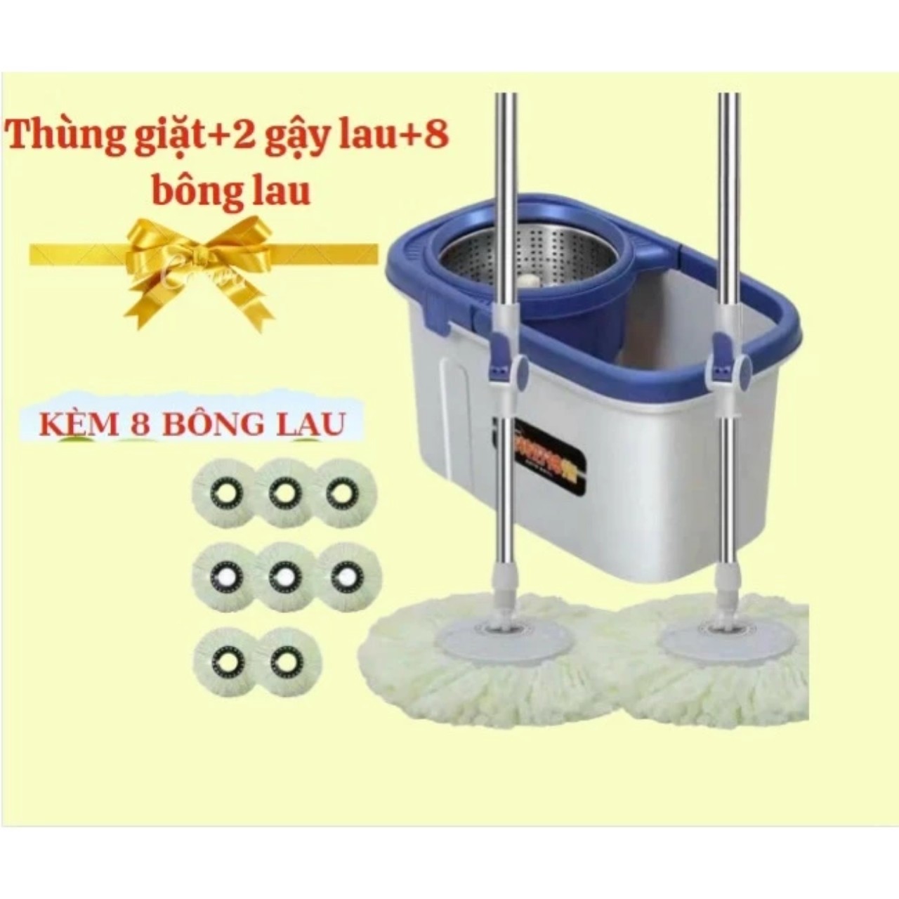 Chổi Lau Nhà Xoay 360 Độ - Cây Lau Nhà Tự Vắt Nhỏ Gọn Cho Gia Đình - Có 2 Chổi Lau Ướt và Khô - Tặng Kèm 8 Bông Lau - HÀNG CHÍNH HÃNG MINIIN