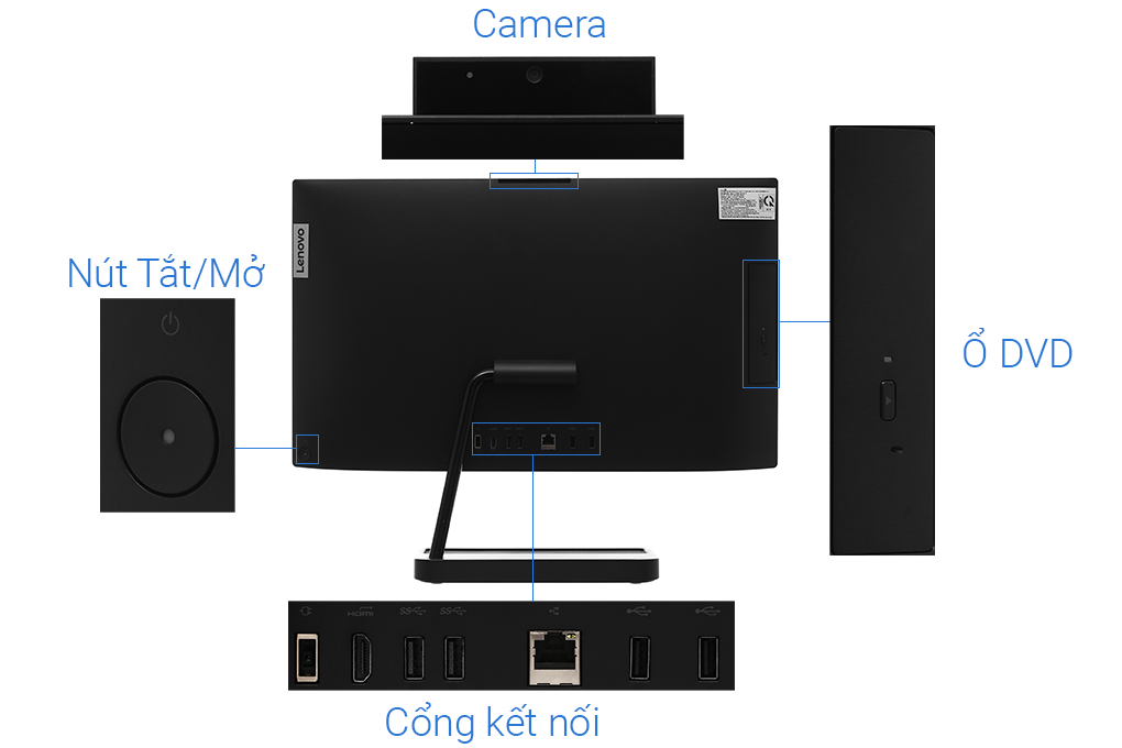 Lenovo IdeaCentre AIO 3 24ITL6 i5 1135G7/8GB/256GB/23.8&quot;F/WLKB/WLMouse/DVDRW/Win10/(F0G0009AVN)/Đen - Hàng chính hãng