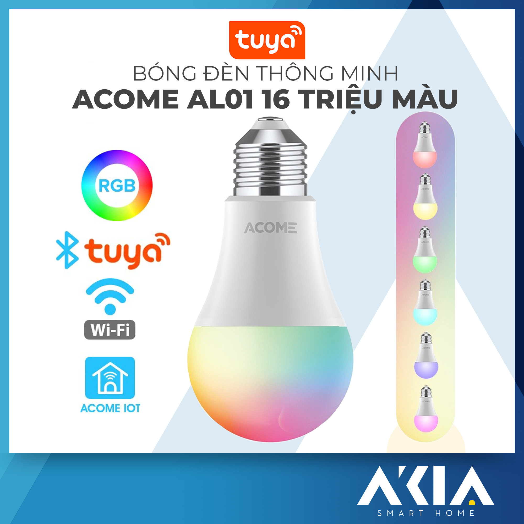 Bóng Đèn LED 16 Triệu Màu Thông Minh Acome AL01 Điều Chỉnh Độ Sáng Trải Nghiệm Mới Lạ Công Suất 9W/12W