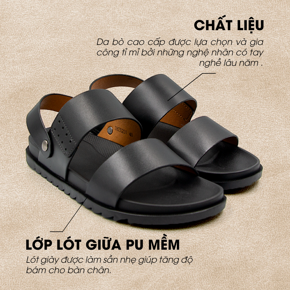 Sandal Tomoyo Da Bò Thật Đế Rãnh Chống Trượt TMS302