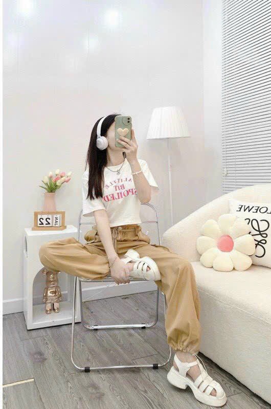 Set áo croptop nữ và quần túi hộp Bozip phối kaki Tik Tok Store M206, set đồ nữ đi chơi