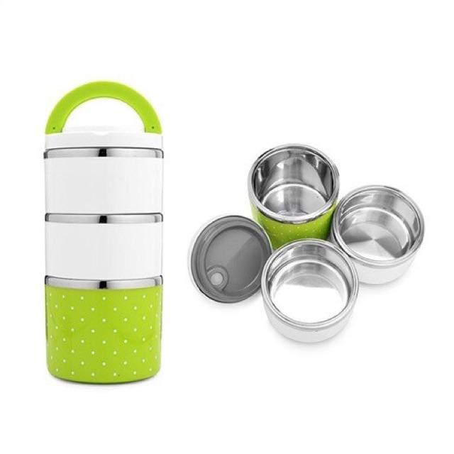 Cặp lồng cơm inox giữ nhiệt chấm bi 1, 2, 3 tầng