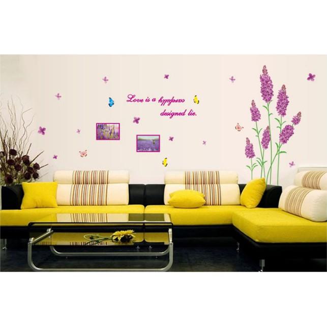 Decal trang trí tường Hoa LAVANDER Tím có khung ảnh