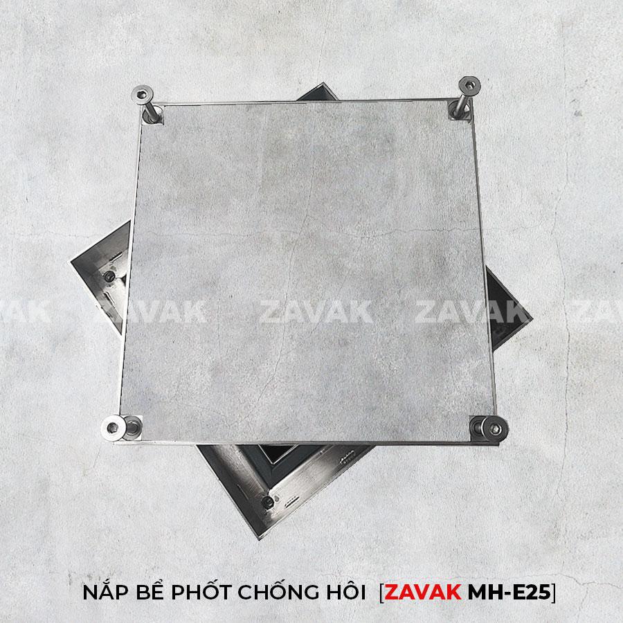 Nắp bể phốt Zavak MHE-25 KT25x25cm, chống nước, chống mùi, lát đá dày 2 cm chịu tải 1 tấn, inox 304