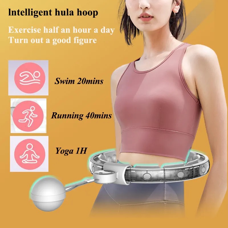 Vòng lắc eo Hula Hoop Q6 plus sử dụng pin sạc 800mA đầu massage từ tính có màn hình led đếm số vòng lượng calo tiêu thụ, có thể điều chỉnh theo kích thước vòng bụng