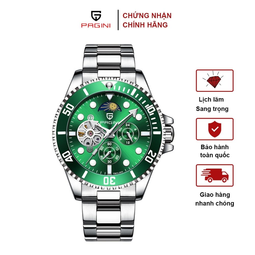 Đồng Hồ Cơ Nam PAGINI Automatic PA9223 Mặt Kính Sapphire Cao Cấp Dây Kim Loại - FULLBOX