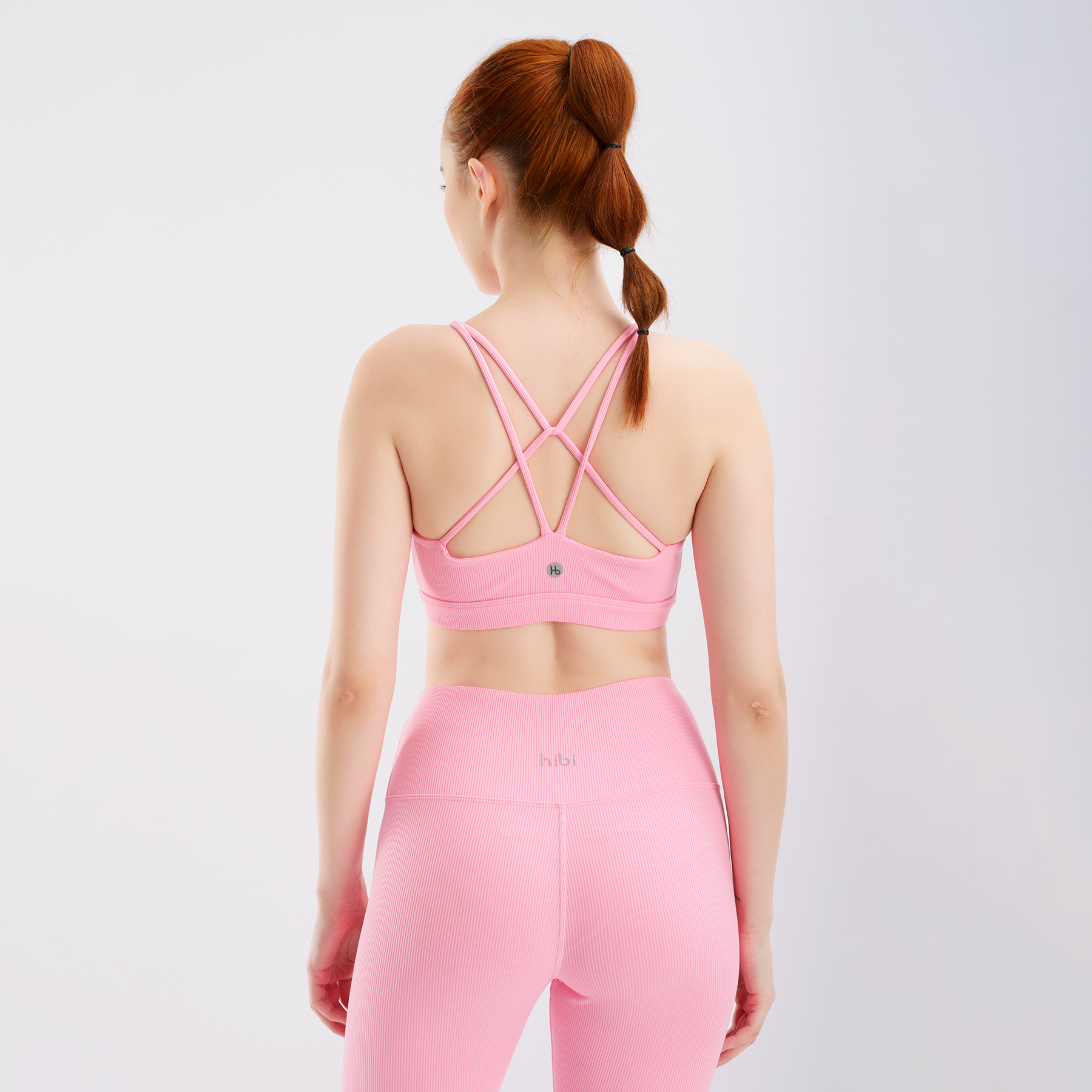 Set đồ tập yoga gym Hibi Sports H141 size mới, Hồng và Đen, áo bra 4 dây đan VX kèm mút ngực, chất vải Rib