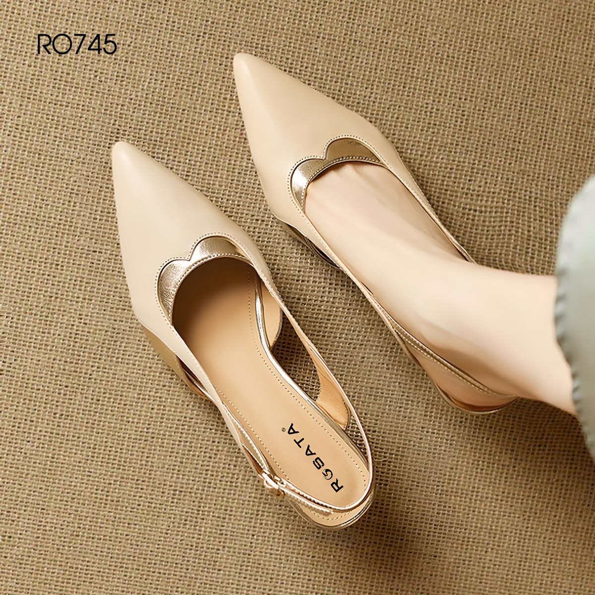 Giày nữ quai sau, gót cách điệu ROSATA RO745 - 4p - Nude - BKSTORE