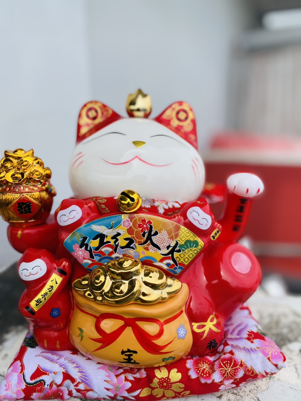 Mèo Thần Tài Vẩy Tay Loại Lớn - TẶNG MÓC KHÓA GỖ