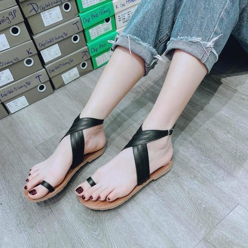 SANDAL THỜI TRANG NỮ XỎ NGÓN ĐẾ GỖ ĐẾ THẤP 1CM