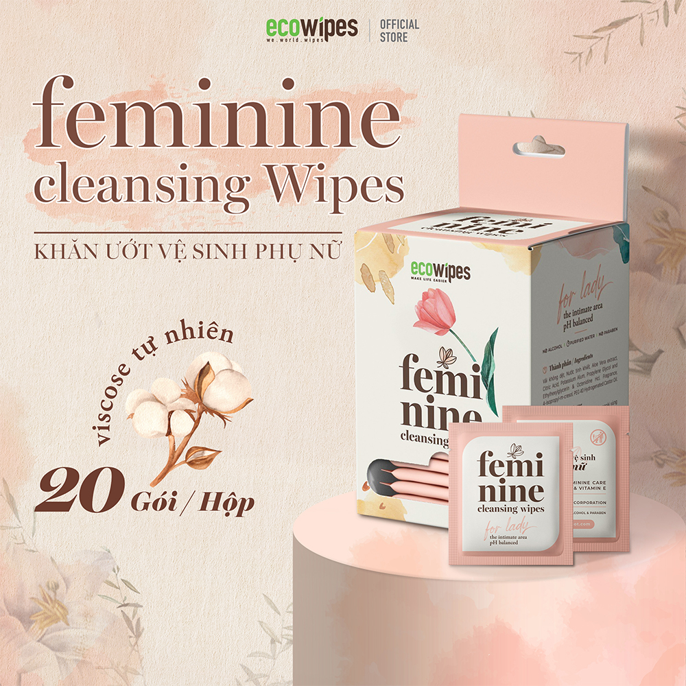 Combo 10 hộp 200 gói khăn giấy ướt phụ khoa Ecowipes travel size vệ sinh cá nhân phụ nữ hương Daisy size 15x20cm nhỏ gọn bỏ túi