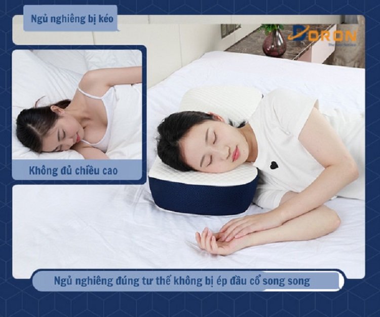 Gối công thái học Doron - Chống đau mỏi vai gáy, ngủ ngáy, dễ vào giấc - Thiết kế riêng cho nằm ngửa và nằm nghiêng (LỒNG SẴN VỎ)