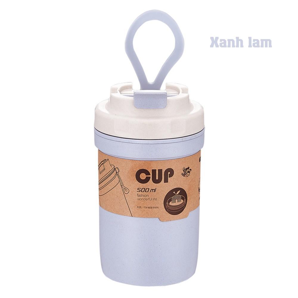 Cốc Lúa Mạch Giữ Nhiệt Dung Tích 500ML Và 420ML Kèm Thìa Có Lỗ Hút Thân Thiện Môi Trường