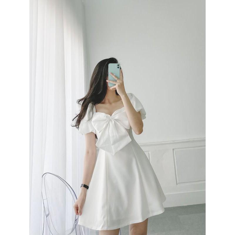Đầm WONDERHOUSE tay bồng phối nơ ánh kim