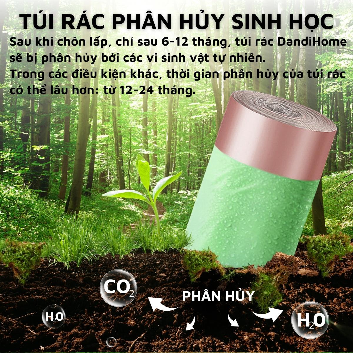 Túi rác, túi đựng rác tự hủy sinh học DandiHome có dây rút, túi rác không gây hại cho môi trường