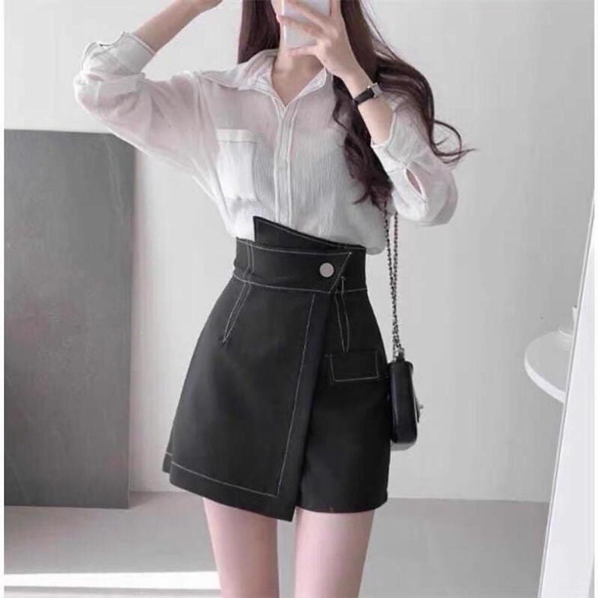 Quần short nữ giả váy chỉ nổi siêu Hot_m096 ulzzang nữ tính, mầu đen, trắng, be, nâu tây, aloha