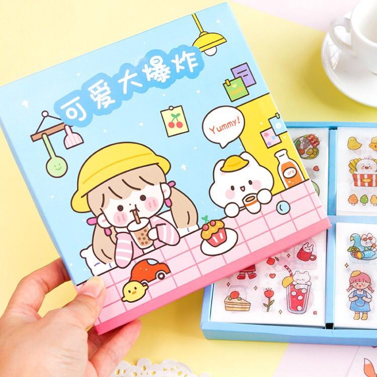 Sticker Cute Dễ Thương Anime Đáng Yêu Dán Sổ Tay Mũ Bảo Hiểm Trang Trí Bàn Học Shop Có Bán Hộp 100 Tấm