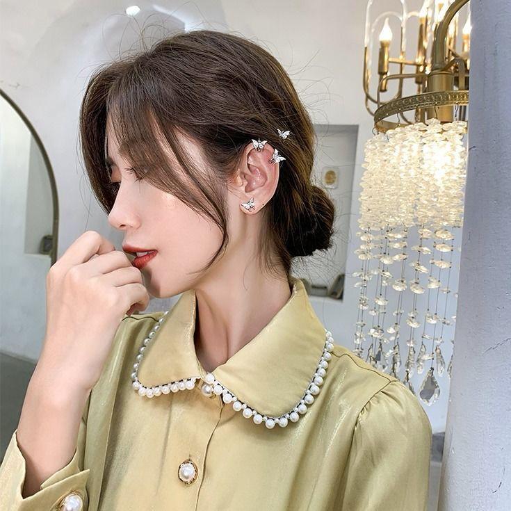 Khuyên tai hồ điệp, mẫu bạc đính kim cương tinh tế, BTA009