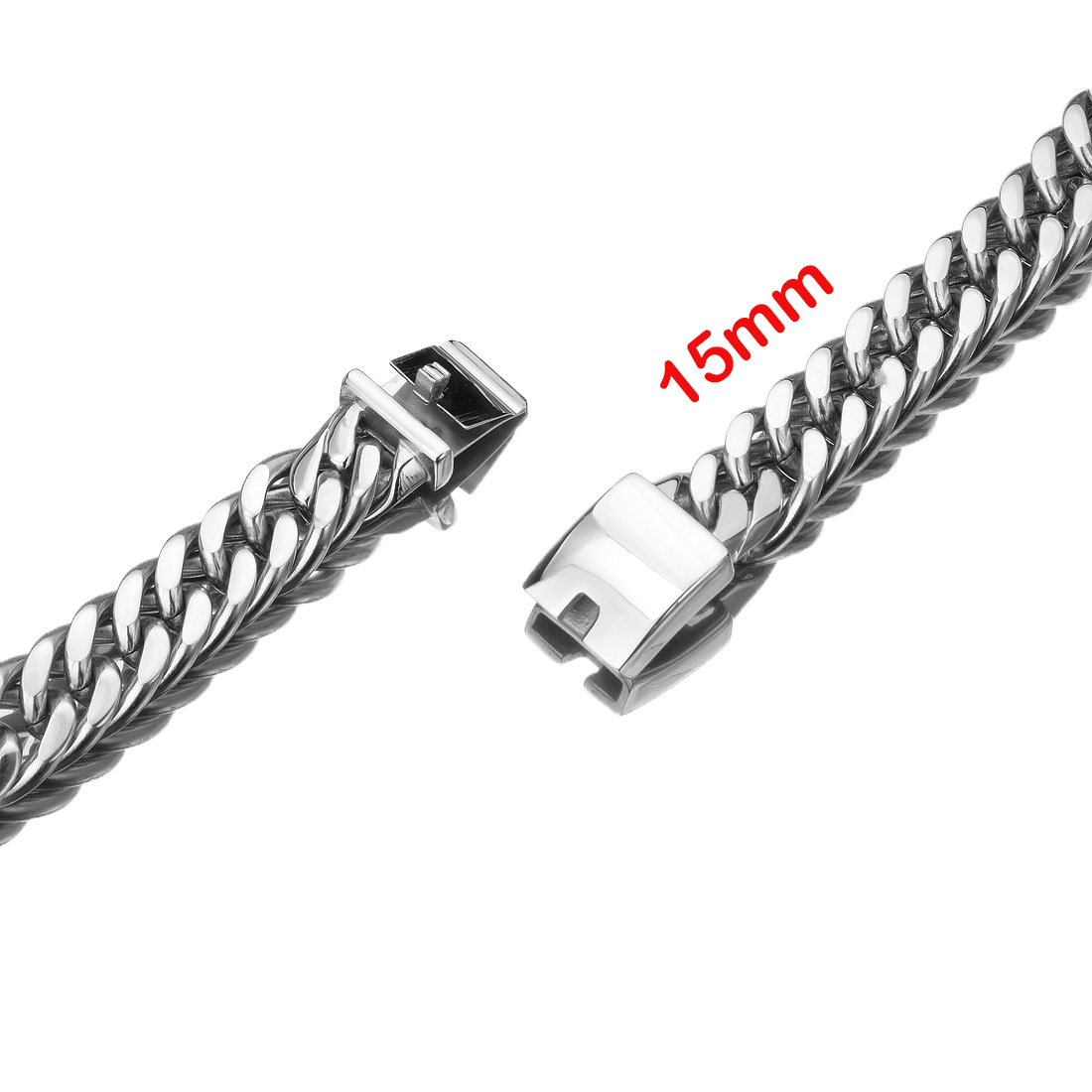 Dây chuyền nam inox cao cấp kiểu lặc đôi 15mm khóa hộp đẳng cấp vô cùng