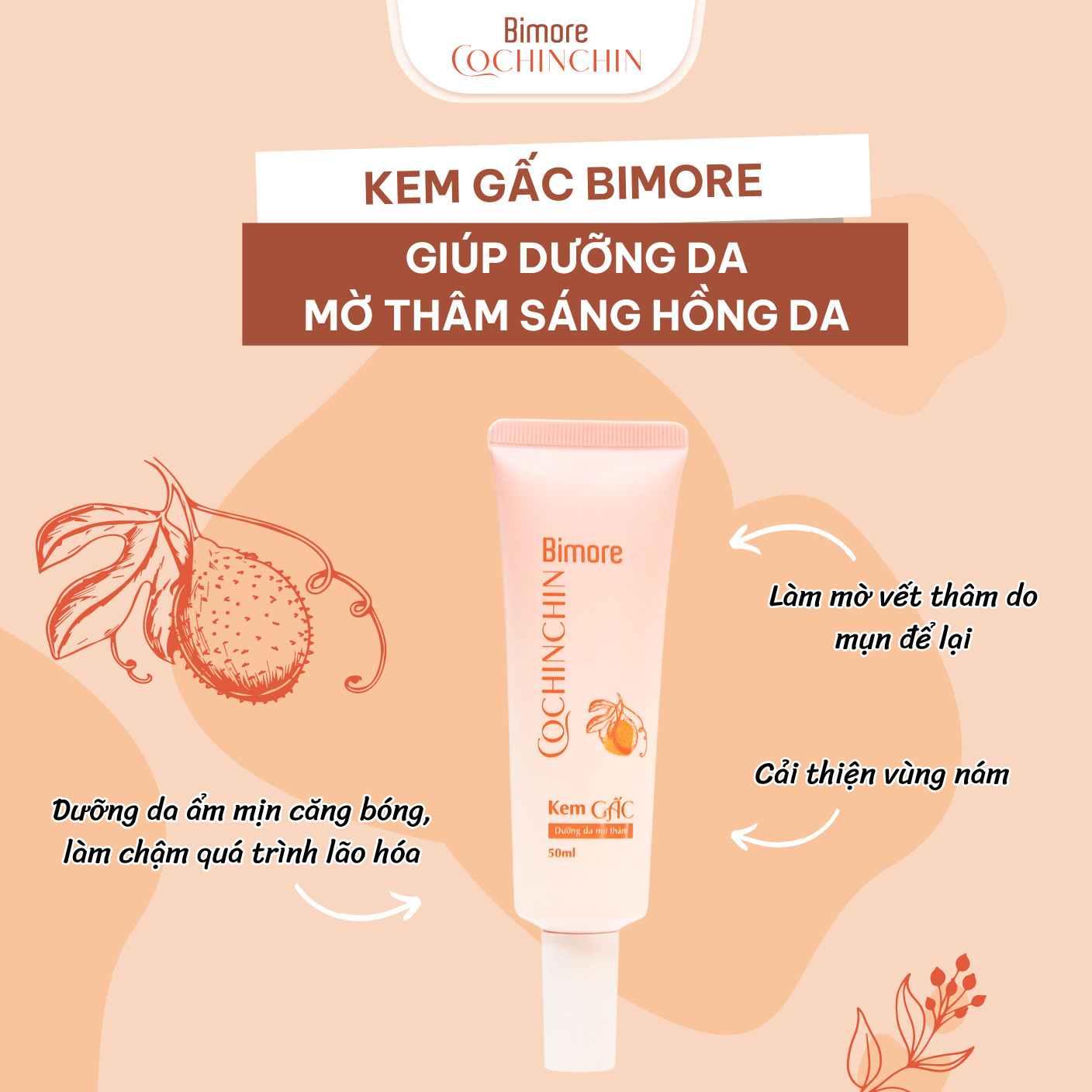 Kem gấc Bimore dưỡng da mờ thâm sáng hồng da_50ml