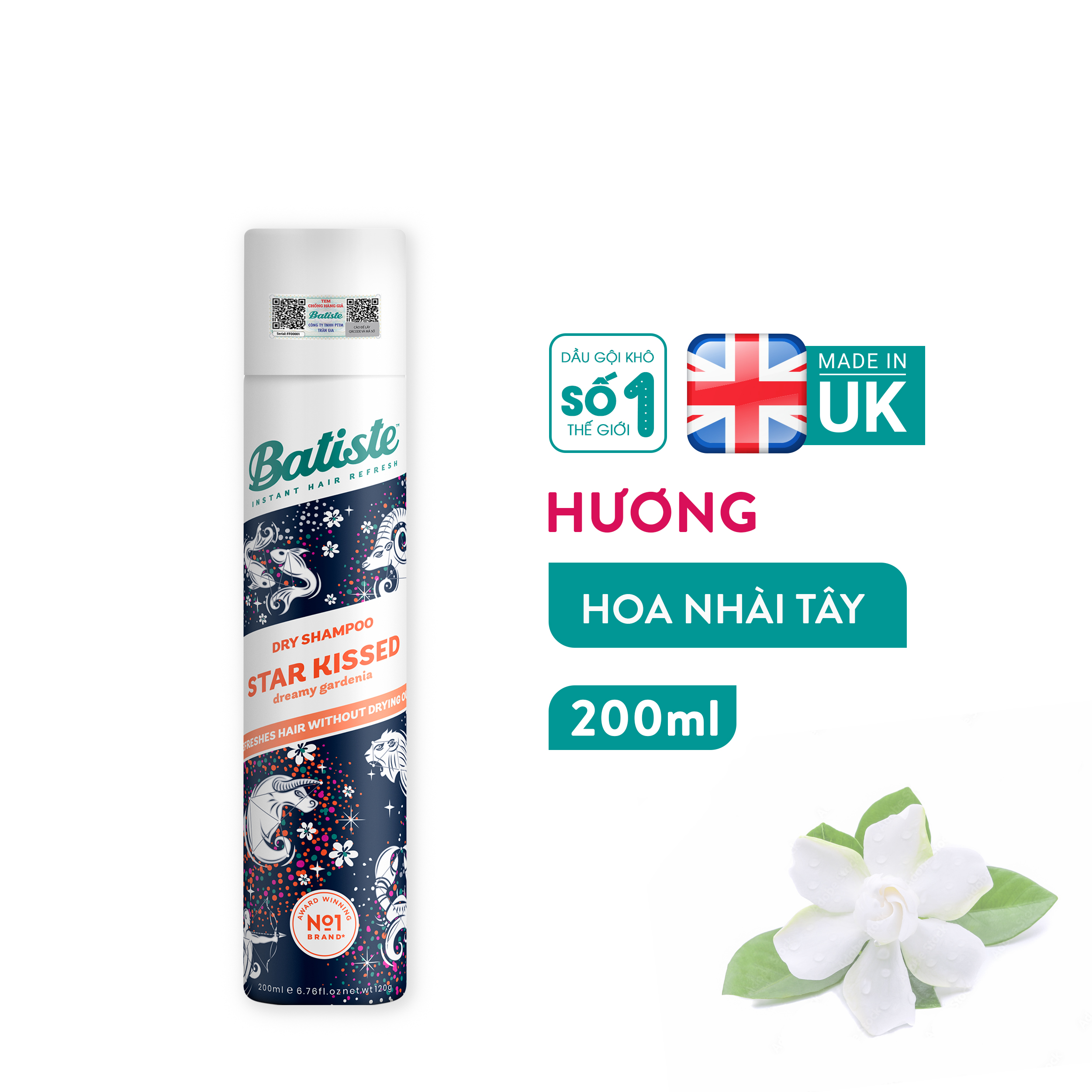 Dầu Gội Khô Batiste Dry Shampoo STAR KISSED Dreamy Gardenia 200ml