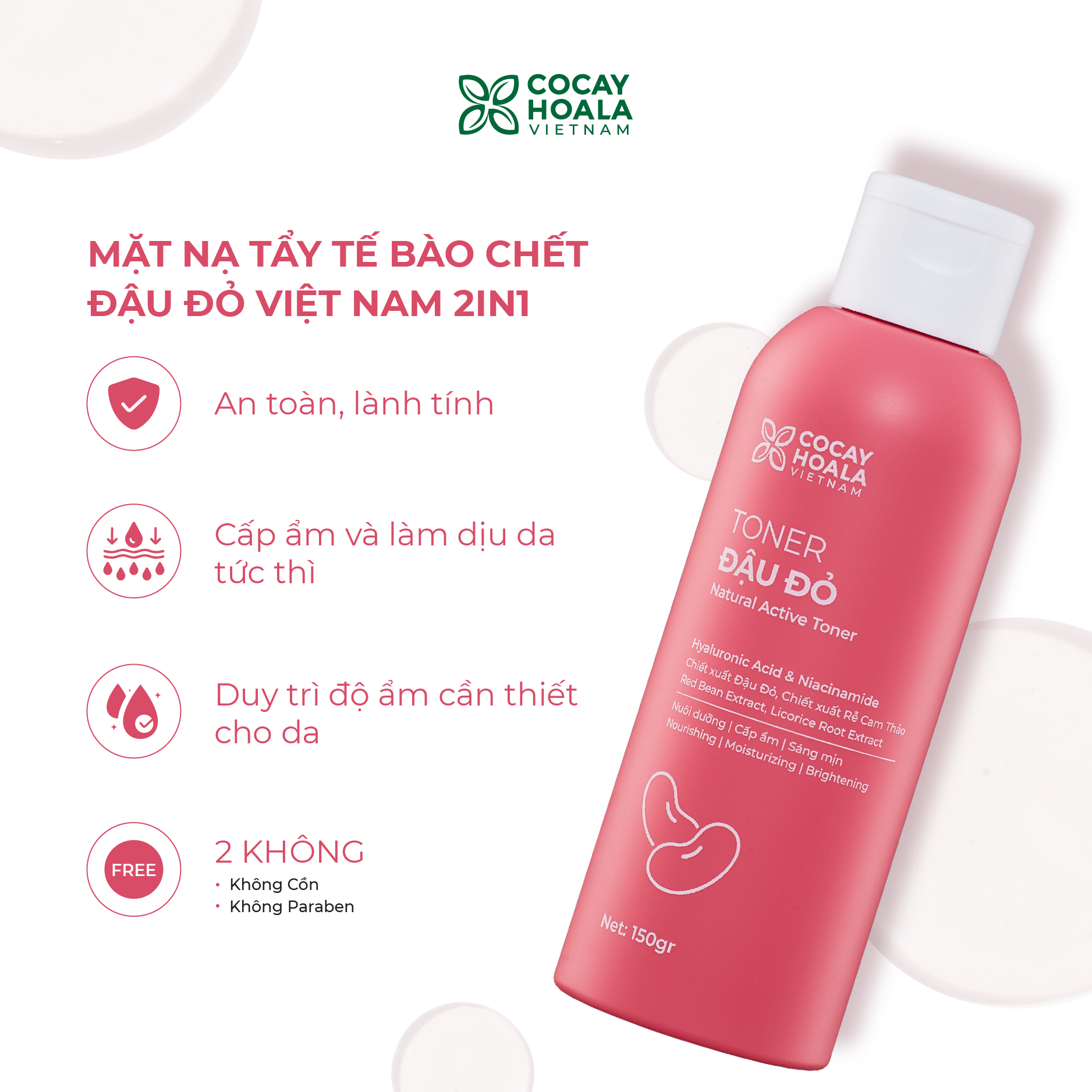 Nước Hoa Hồng Đậu Đỏ Việt Nam Cỏ Cây Hoa Lá, Toner Cho Mẹ Bầu Cấp Ẩm, Dưỡng Sáng và Làm Mềm Da 150gr