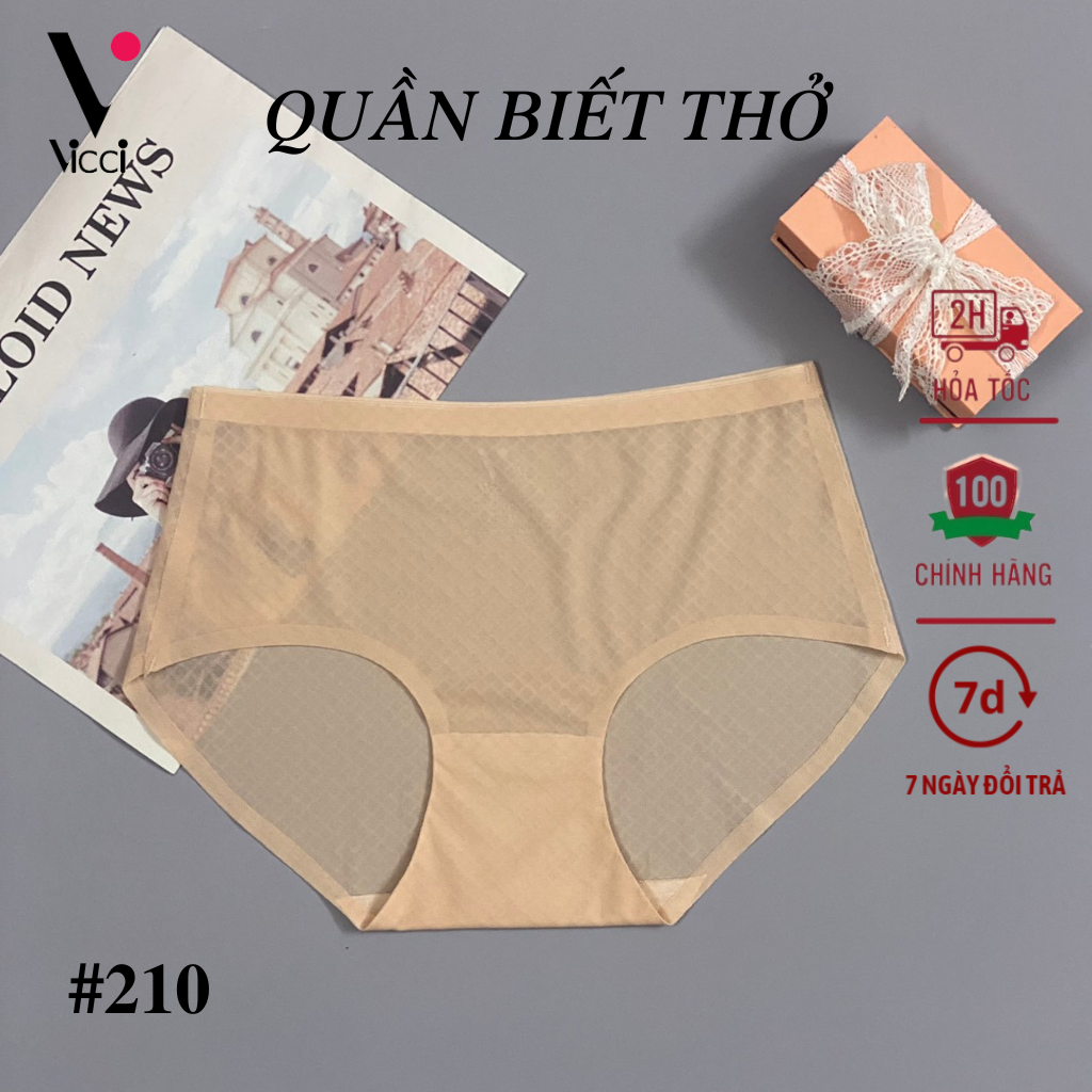 Quần lót nữ cạp cao biết thở Vicci QV.210 công nghệ Microfiber không đường may, siêu mỏng nhẹ, tàng hình không viền, mặc nhẹ như không, thông hơi thoáng khí, kháng khuẩn khử mùi