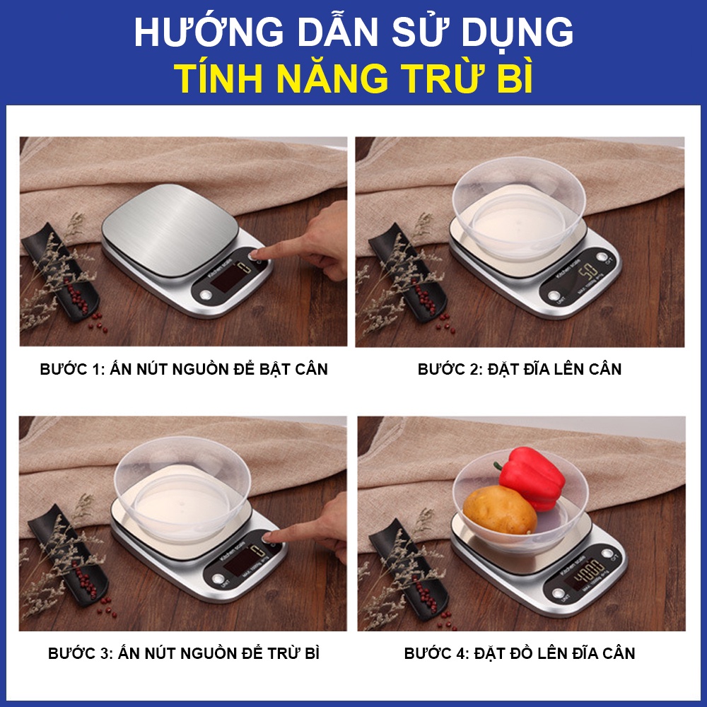 Cân tiểu ly điện tử nhà bếp mini định lượng 1g - 10kg làm bánh độ chính xác cao kèm 2 viên pin AAA - Hàng Chính hãng dododios