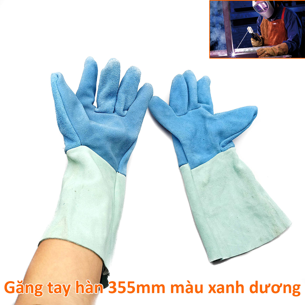 Găng tay hàn loại dài 14inch 355mm màu xanh dương