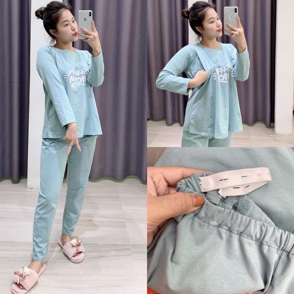 Bộ bầu bầu dài và cho con bú mới nhất chất liệu cotton 100%