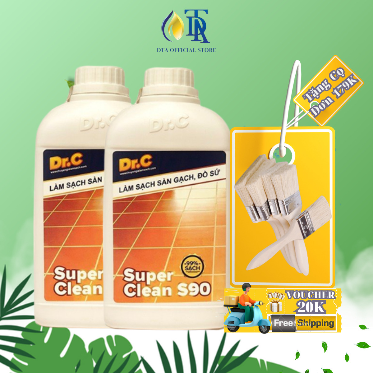 Combo Tẩy Bồn Cầu Bị Ố Vàng,Tẩy Gạch Men,Tẩy Xi Măng,Nước Tẩy Nhà Vệ Sinh,Tẩy Rong Rêu Vôi Vữa Dr.C Super Clean S90 1 Lít