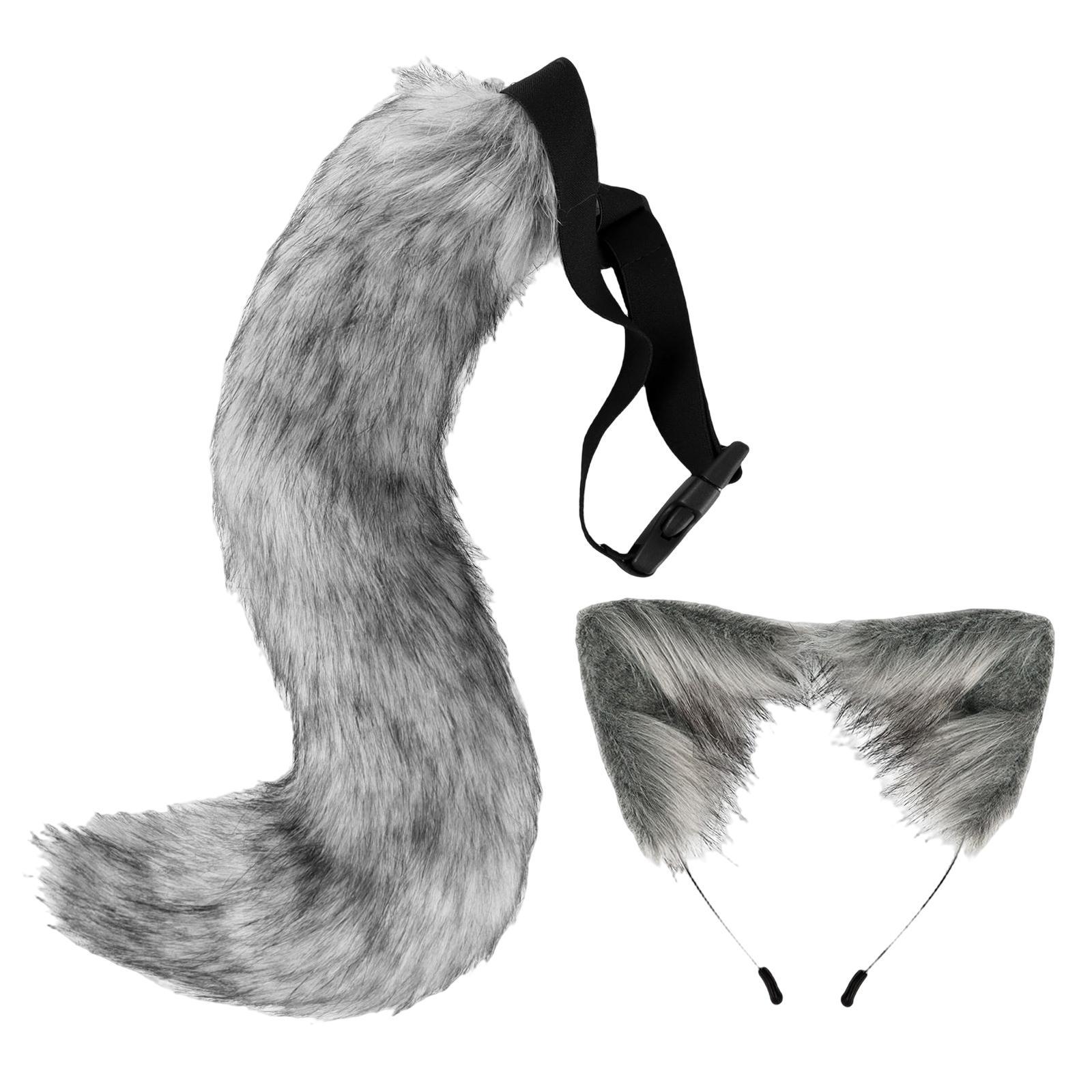 Fox Ears Hair Hoop Costume Fancy Dress Faux Fur Long Tail for Party Birthday Stage Shows