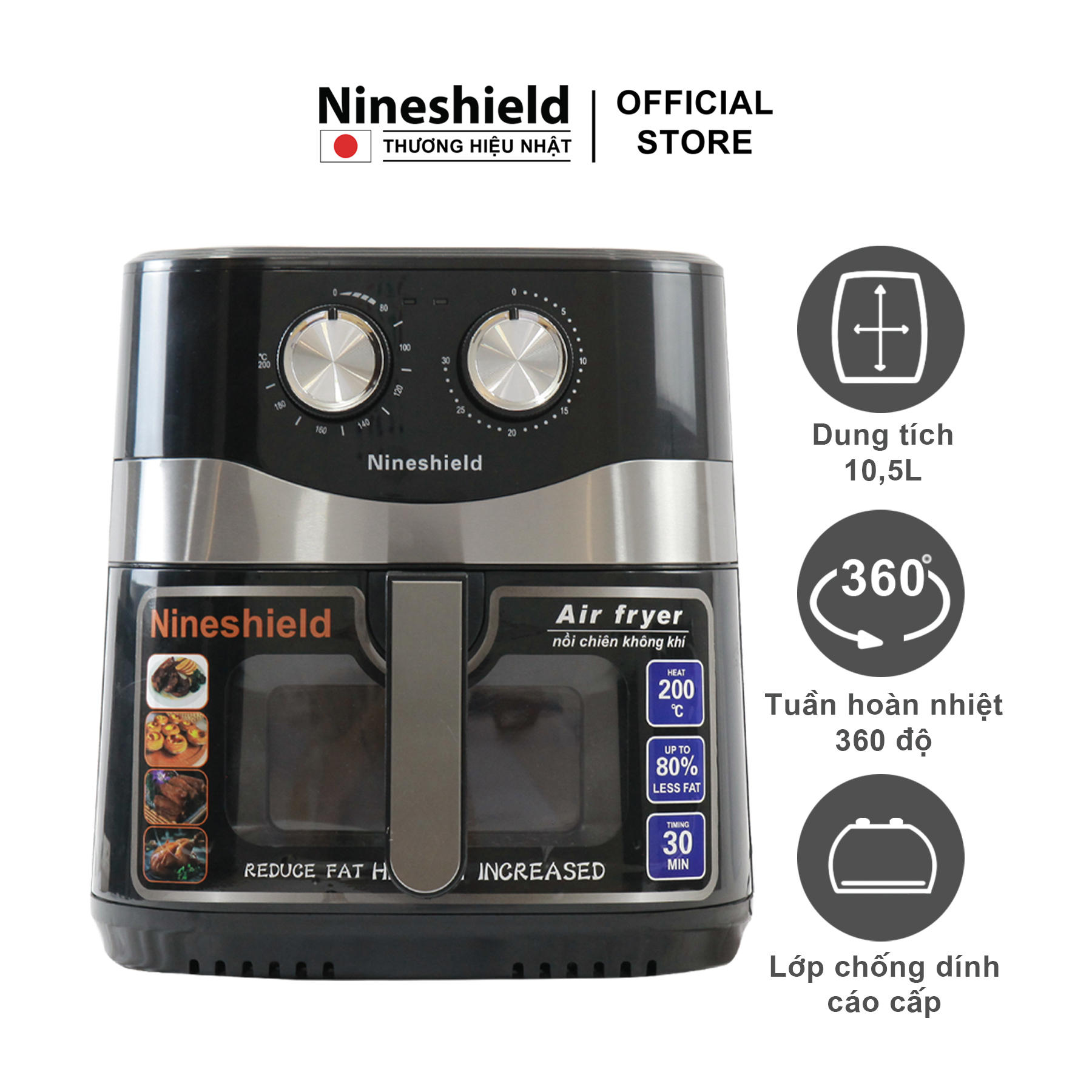 Nồi Chiên Không Dầu 10.5L Nineshield Loại Cơ KB-8002M - Hàng chính hãng