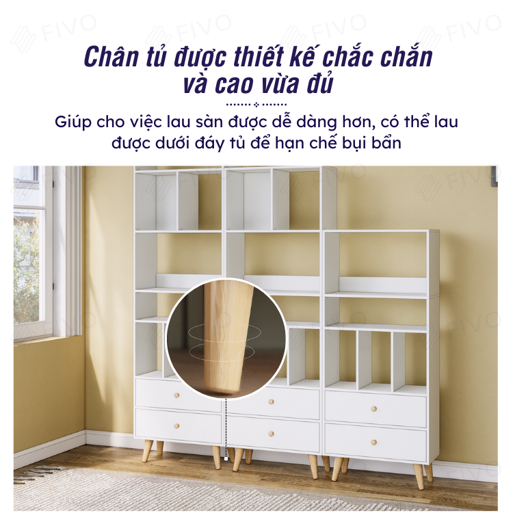 Giá Sách Đa Tầng Gỗ MDF FIVO FB61 (50 x 24 x 177cm) Dễ Dàng Lắp Ráp (Có Hộc Kéo)- Hàng Chính Hãng