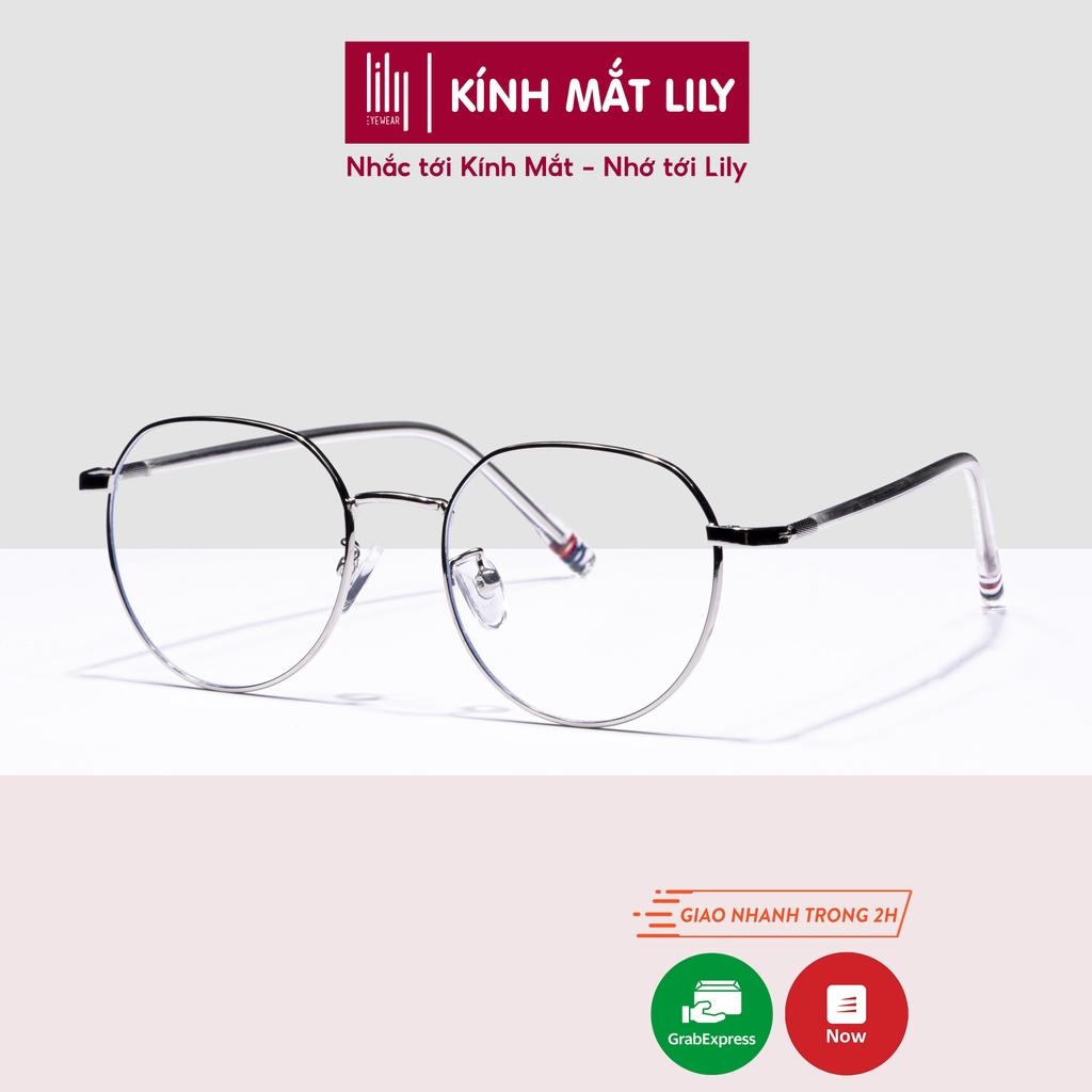 Gọng kính giả cận nam nữ LILYEYEWEAR mắt tròn kim loại thanh mảnh phụ kiện thời trang 5289