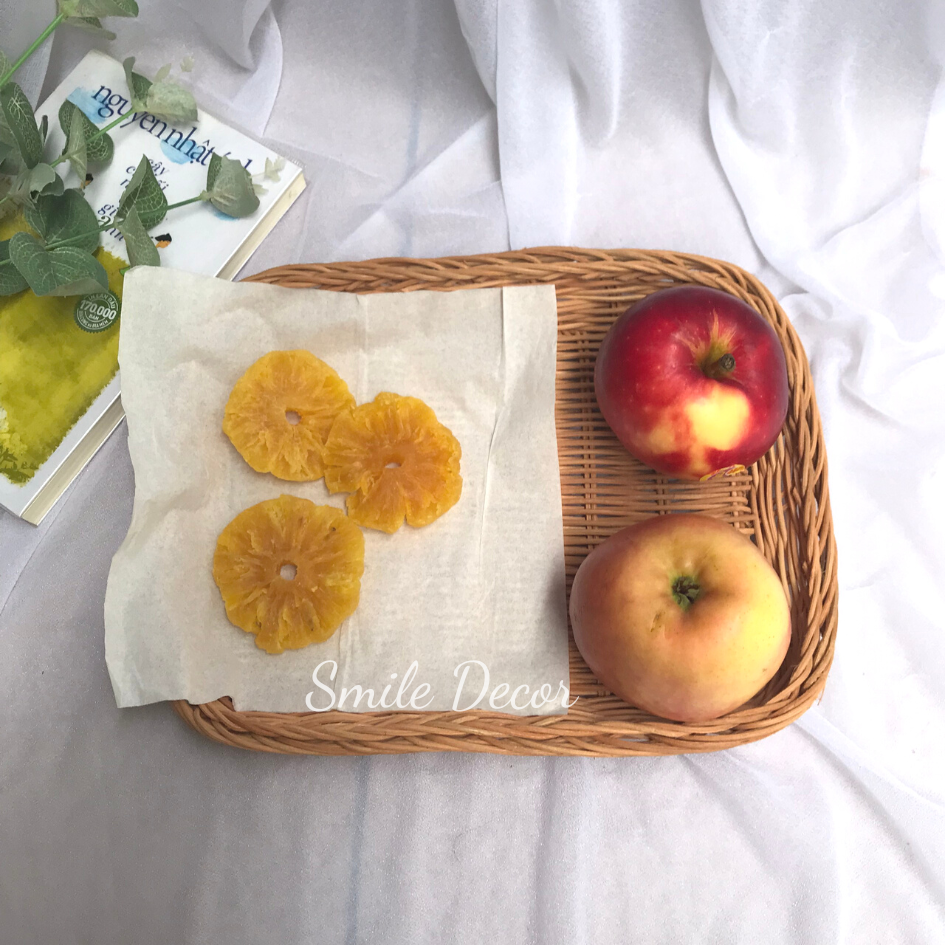 Khay mây chữ nhật màu nâu Smile Decor đựng đồ ăn, trang trí homestay, cafe, spa