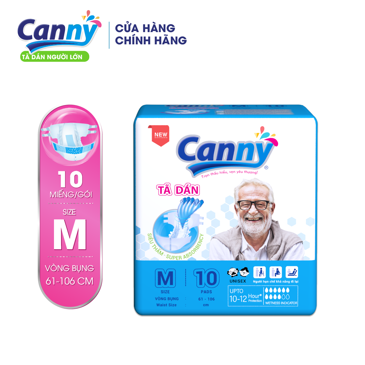 Tã Dán Người Lớn Canny Siêu Thấm Size M10, M/L10, XL10