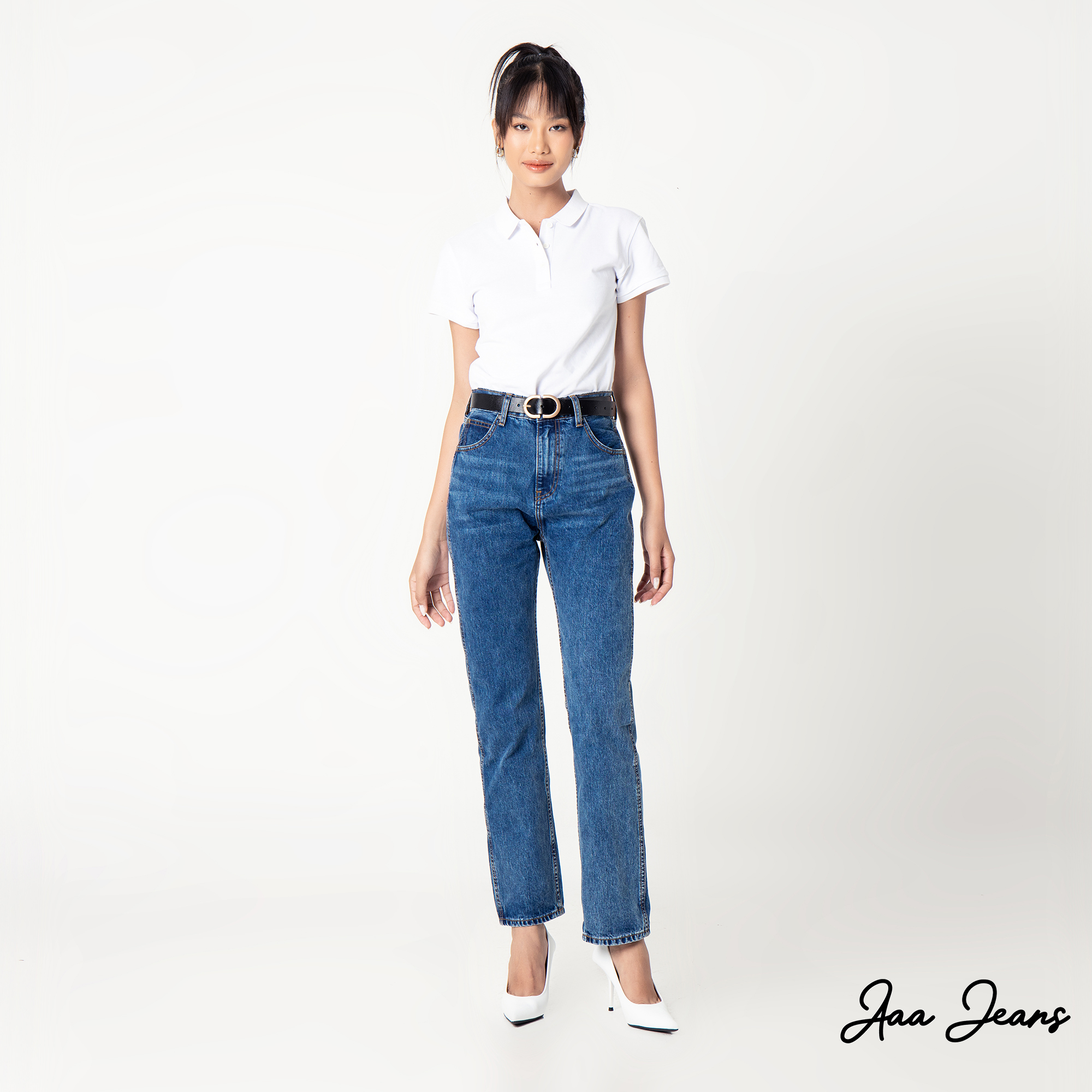 Quần jean nữ ống đứng Aaa Jeans Xanh Cobalt