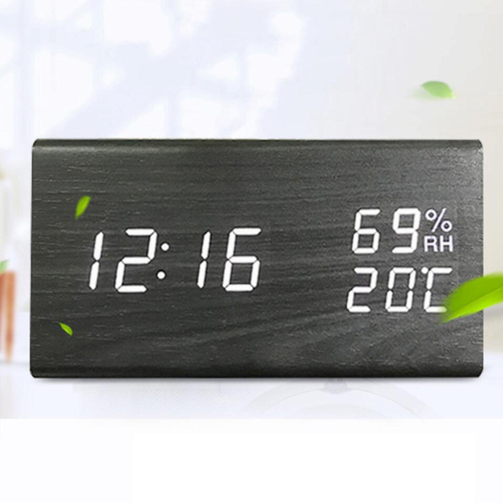 Large Wooden Digital Alarm Clock Temperature Portable Bedroom Table Clocks