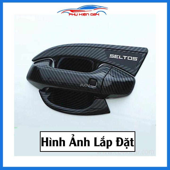 Ốp tay hõm Seltos 2020-2021-2022 vân carbon/mạ crom chống trầy bảo vệ cửa xe ô tô