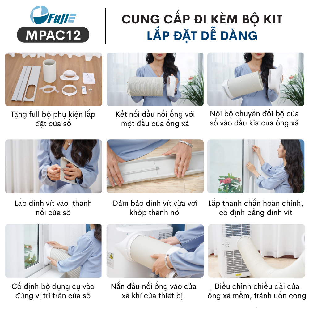 Điều hoà di động tự đảo gió 12.000BTU FUJIHOME dùng cho phòng 30m2, máy lạnh di động đứng mini có điều khiển từ xa không cần lắp đặt sử dụng app hút ẩm, giao hàng toàn quốc - Hàng Nhập Khẩu