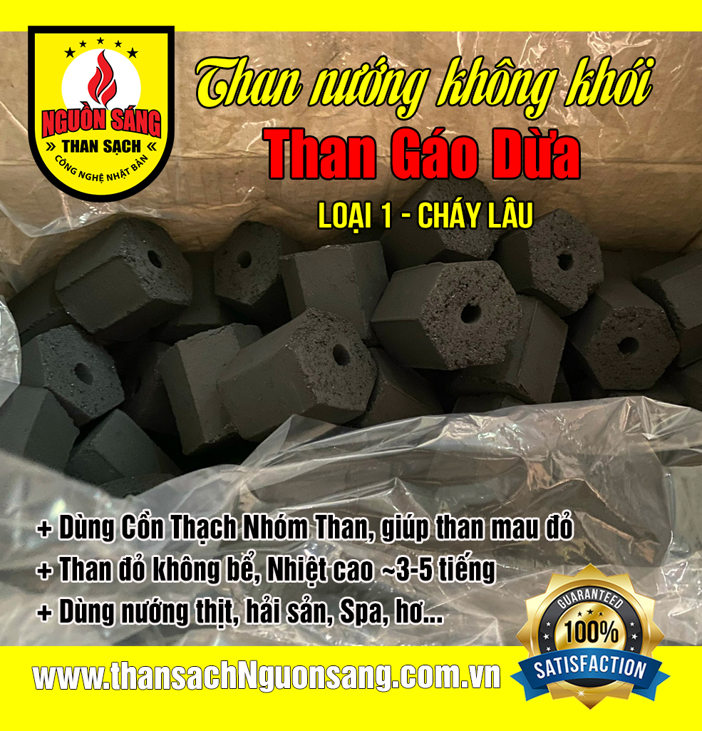 10kg THAN GÁO DỪA  Loại 1 - CHÁY LÂU 3-4  TIẾNG, Nhiệt Cao, Ít tro