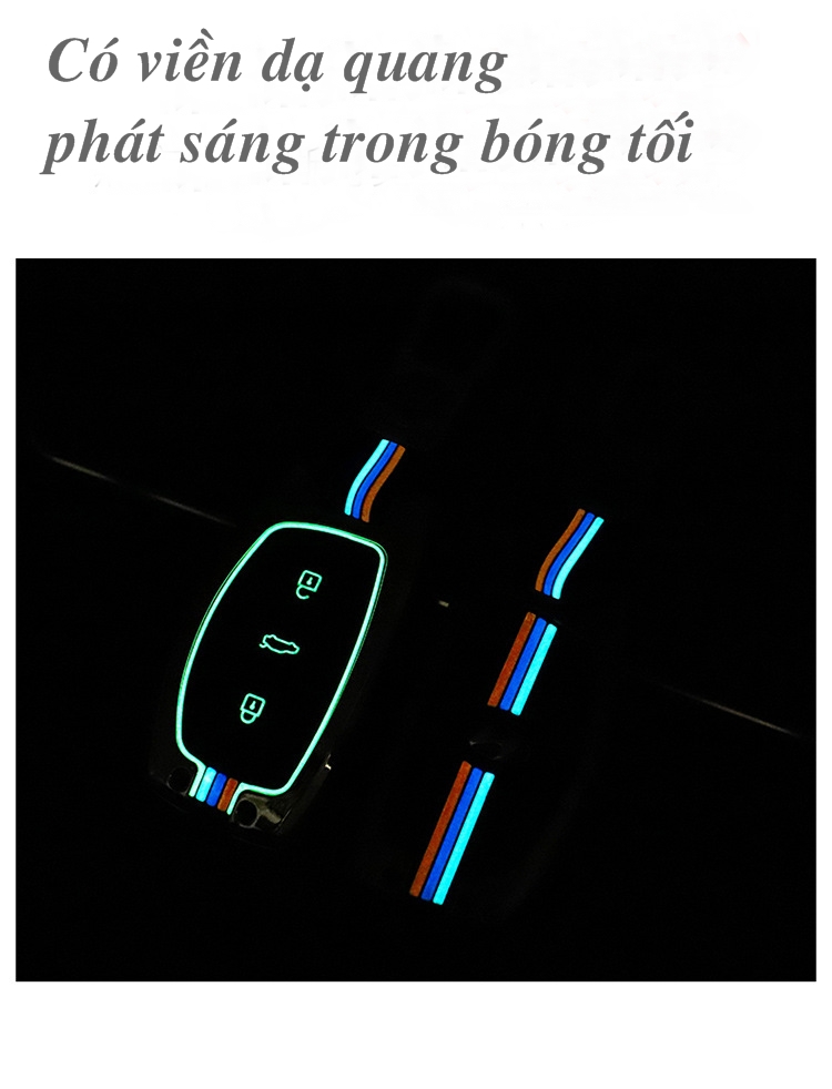 Ốp chìa khóa kim loại cao cấp dùng cho I10; Tucson; Elantra có nút bấm kèm móc treo có viền dạ quang video ảnh thật