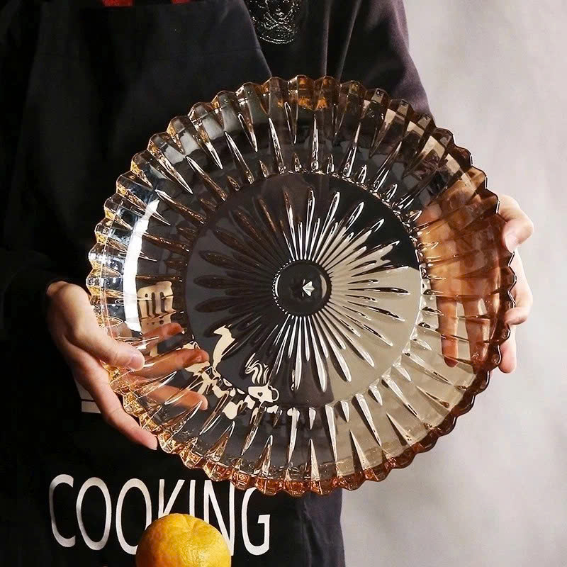 Dĩa Thủy Tinh Sâu Lòng, Đĩa Thuỷ Tinh Cao Cấp Hình Tròn 28.5cm Chưng Trái Cây Vàng Trắng - Hàng Loại 1 Chính Hãng MINIIN