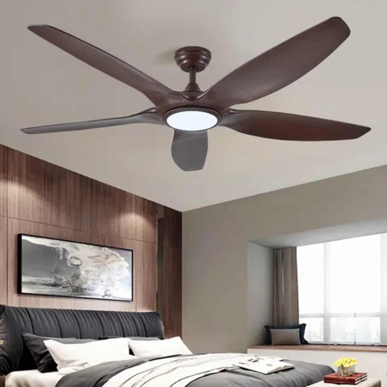 Quạt trần 5 cánh có đèn cánh gỗ đẹp trang trí phòng ngủ, phòng khách bàn ăn Hàng chính hãng Bảo hành 48 tháng